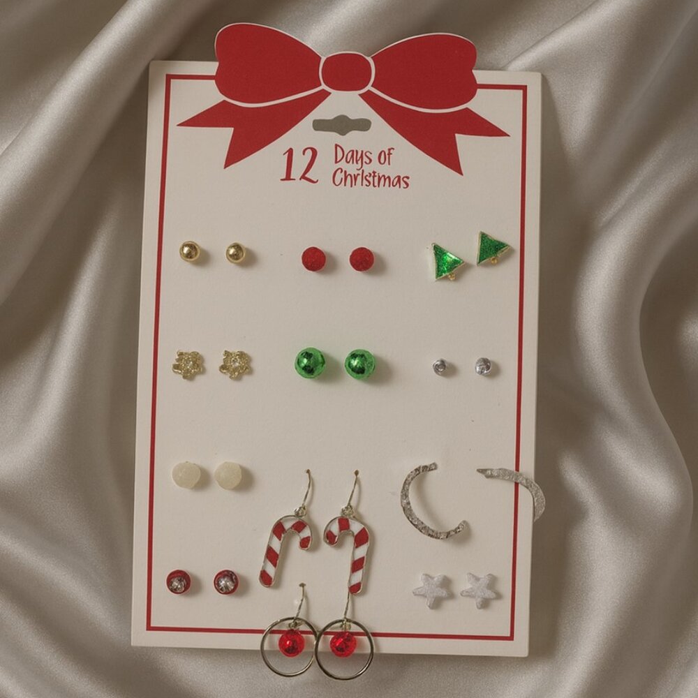 12 Days of Christmas Earring Set – Festive Holiday Studs & Dangles Jewelry Gift